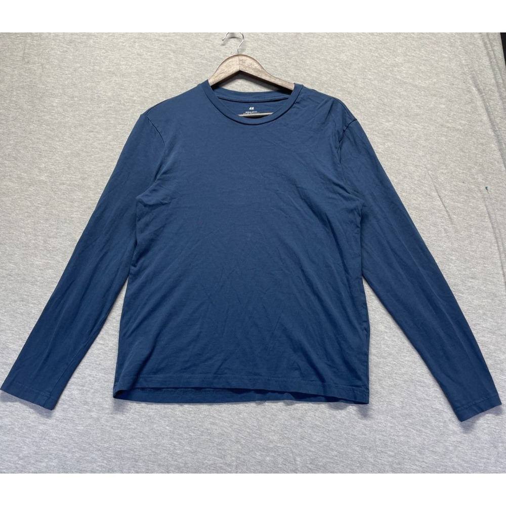 H&M Regular Fit Shirt Mens Medium Blue Long Sleeve Crew Neck Everyday Wear Tee